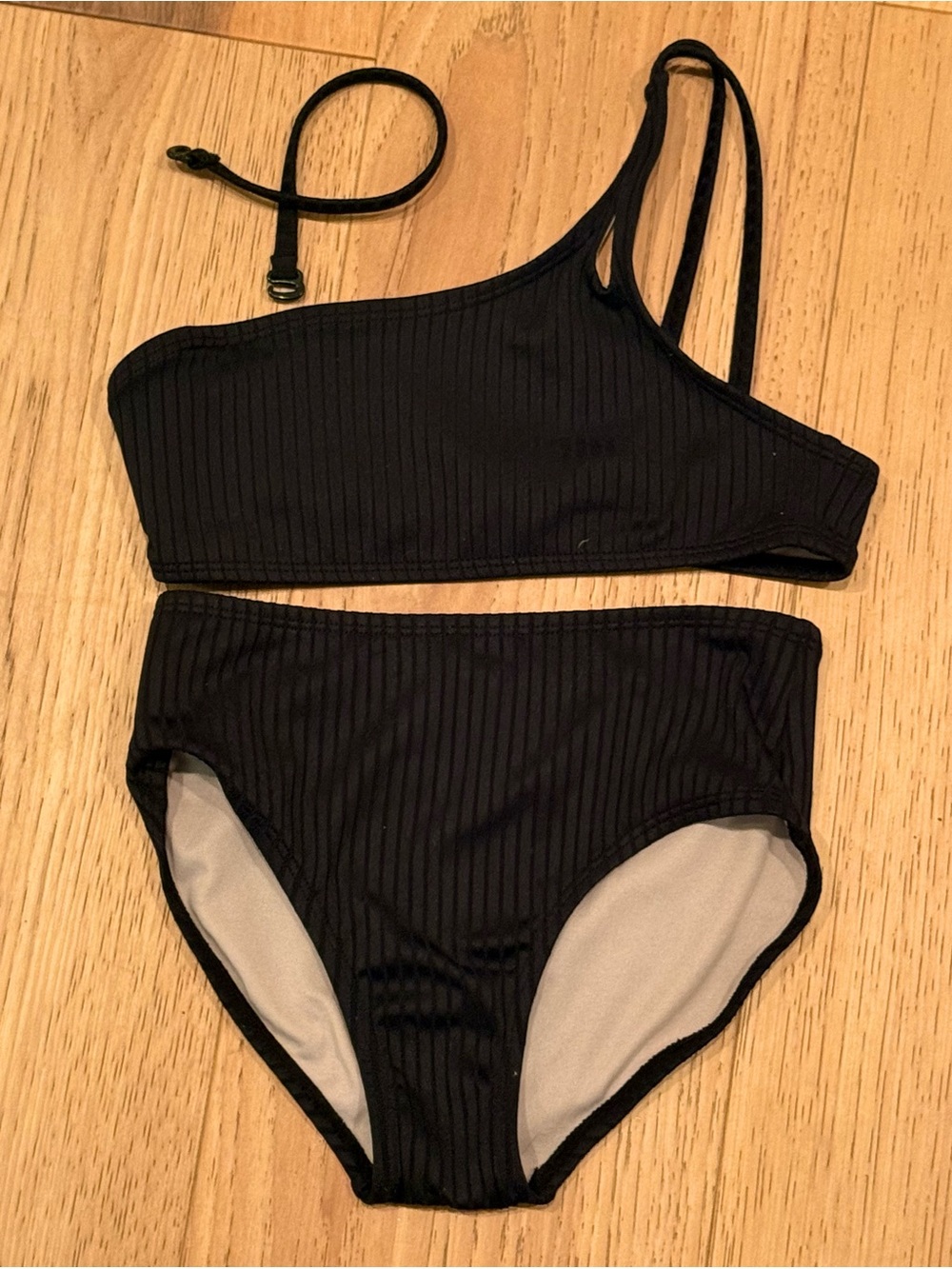 art class Black Ribbed One-Shoulder Bikini Set